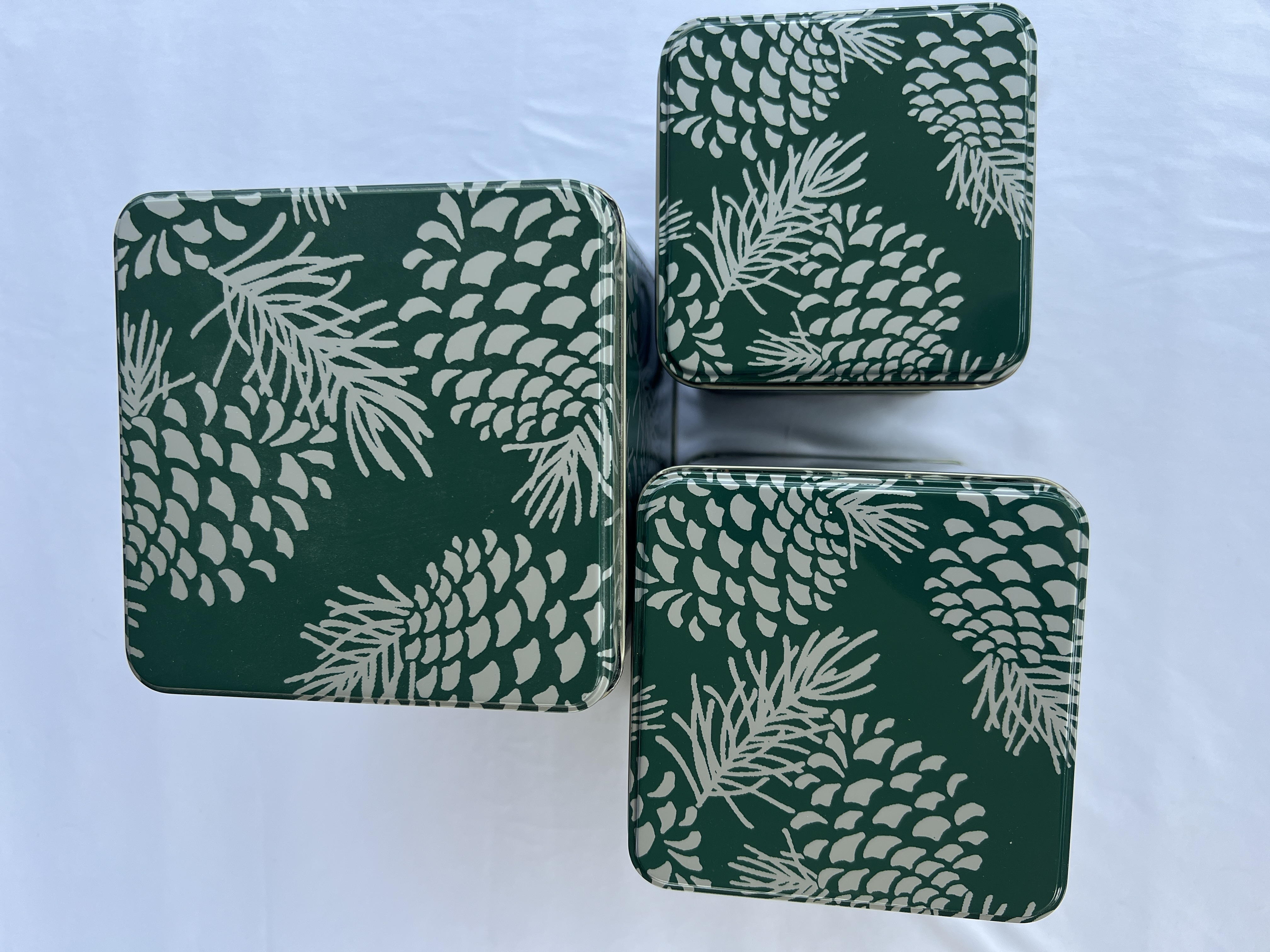 Life@Home Green Pinecone Metal Storage Tins Set of 3 Holiday Decor